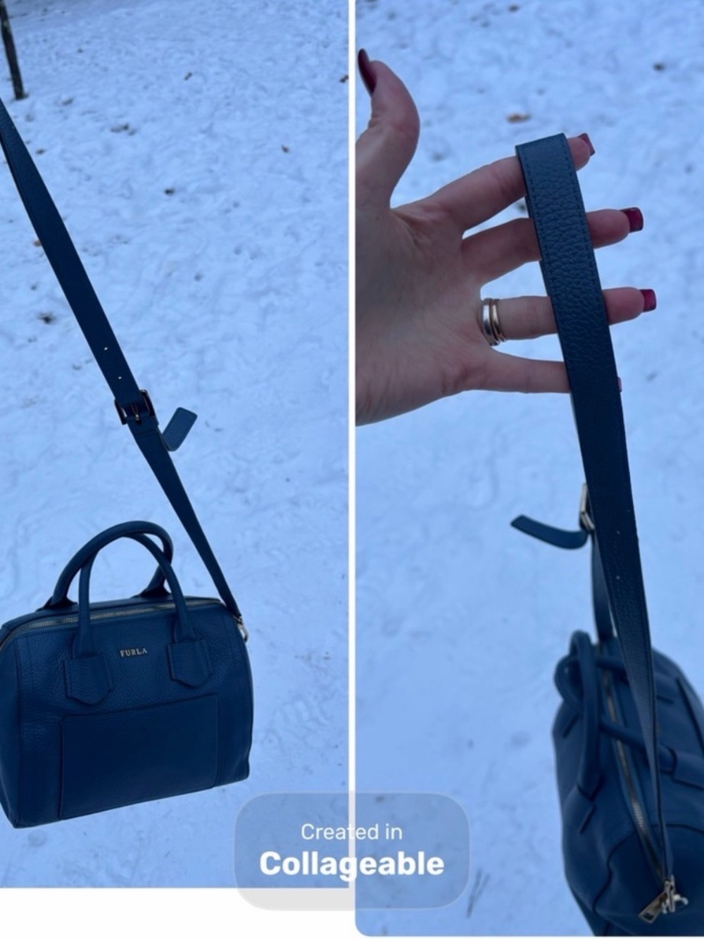 Furla Navy Leather Satchel Crossbody Bag - NWOT - Picture 14 of 15